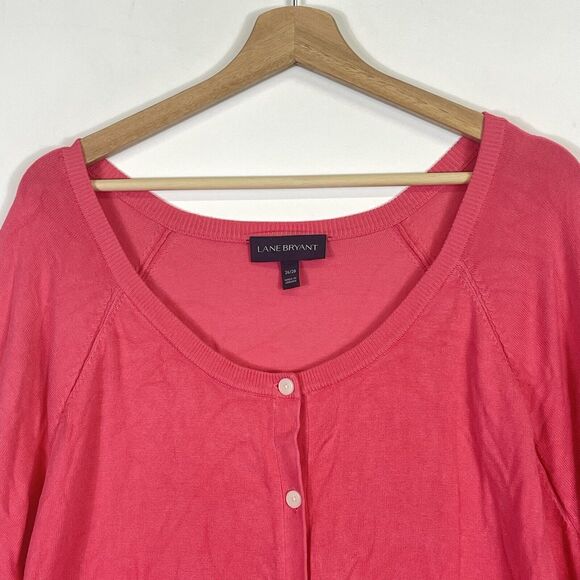 Lane Bryant Solid Pink 3/4 Sleeve Fine Knit Cardigan‎ Sweater Womens 26 28 - Picture 3 of 5